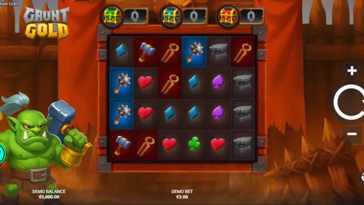 Tampilan visual slot Grunt Gold dengan tema orc dan harta karun