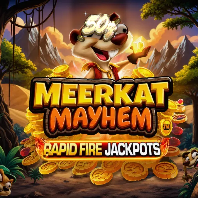 Tampilan visual slot Meerkat Mayhem dengan tema gurun dan meerkat yang ceria